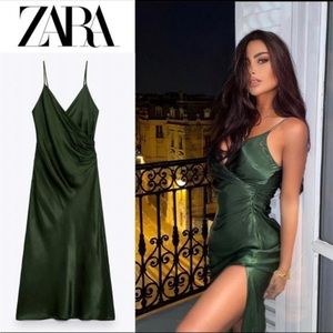 Zara dress green emerald draped